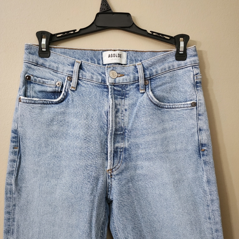 Agolde Jeans Women Size 26 High Rise Slim Srtetch Button Fly Light Blue Cotton - Picture 3 of 10